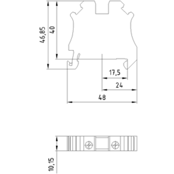 disegno quotato morsetto passante siemens per guida din