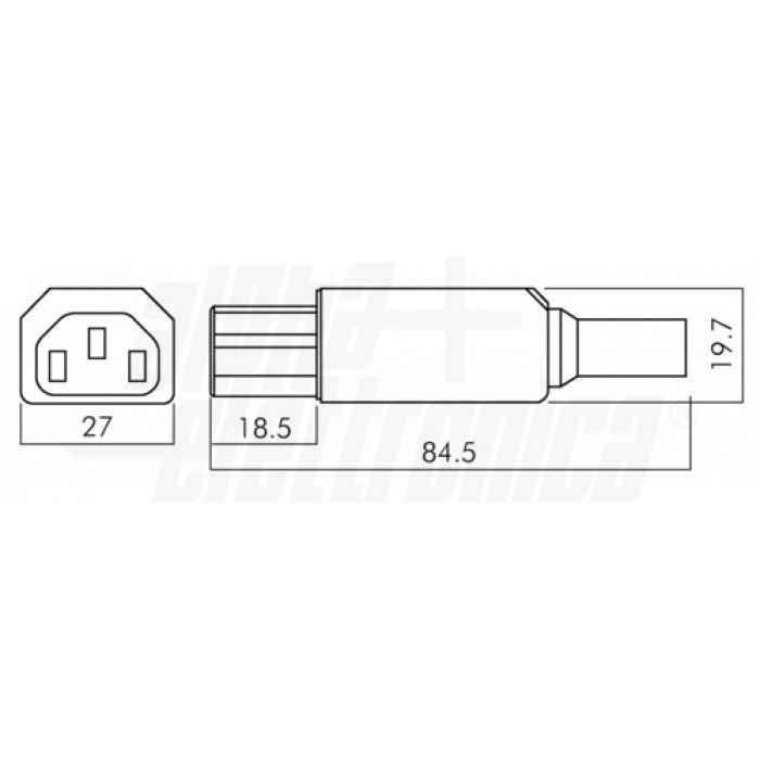disegno tecnico presa iec c13 volante quote dimensionali