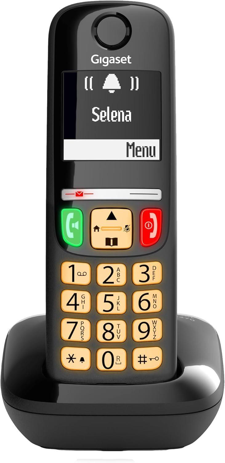 telefono cordless gigaset nero con base ricarica display 2 pollici e tasti grandi