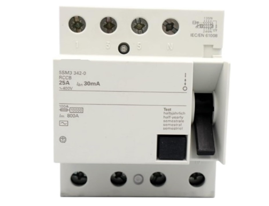 interruttore differenziale puro siemens 4 poli 25a 30ma tipo ac interruttore differenziale puro siemens 4 poli 25a 30ma tipo ac vista frontale
