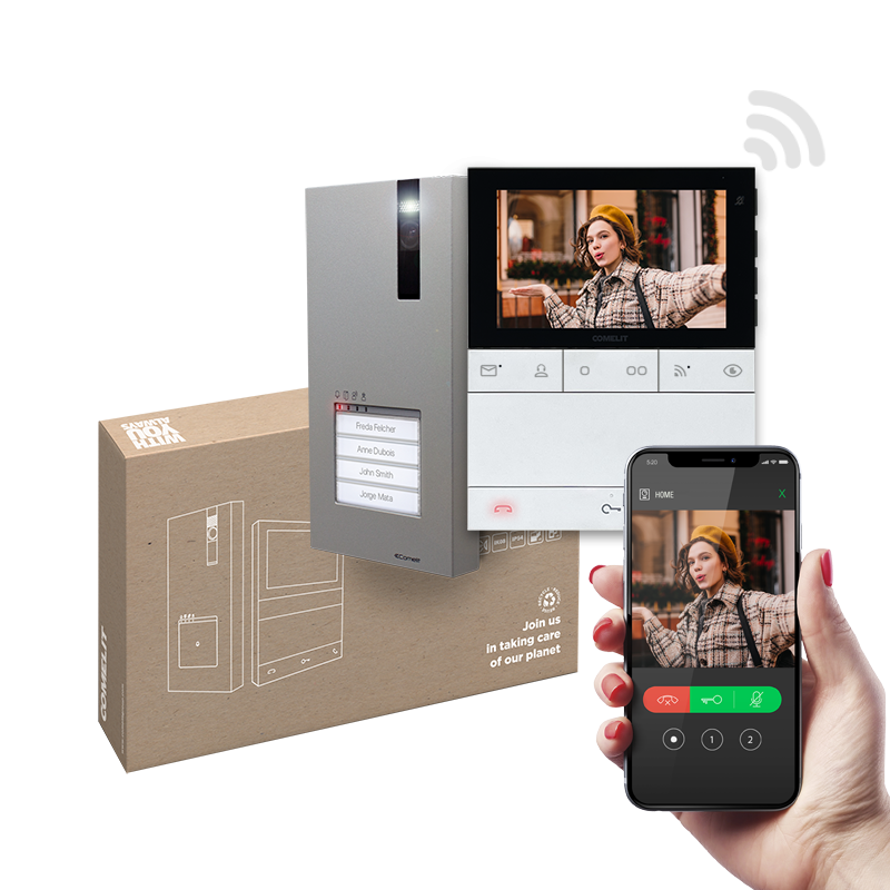 kit videocitofono comelit quadra people wi fi con monitor 5 pollici