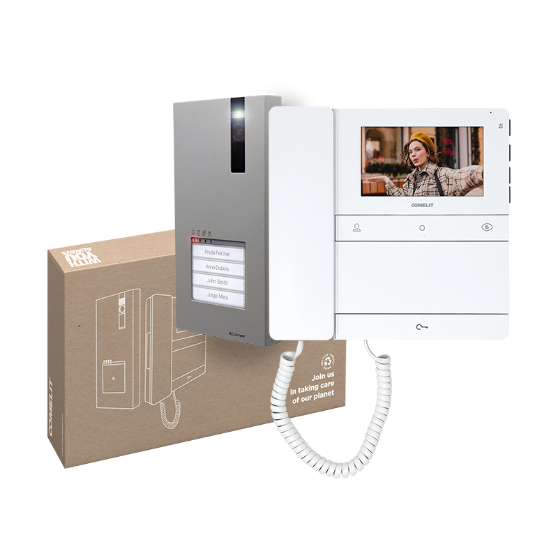 kit videocitofono comelit simplebus 2 con cornetta e posto esterno quadra
