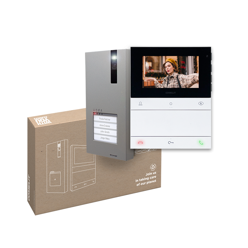 kit videocitofono comelit simplebus 2 con pulsantiera quadra e monitor people vivavoce 43