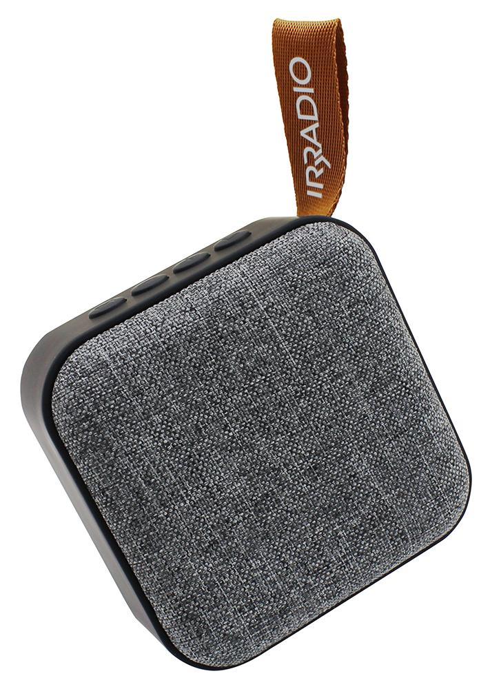 diffusore wireless compatto grigio con griglia in tessuto e laccetto