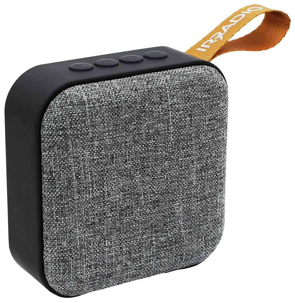 speaker wireless grigio con comandi superiori e laccetto per trasporto