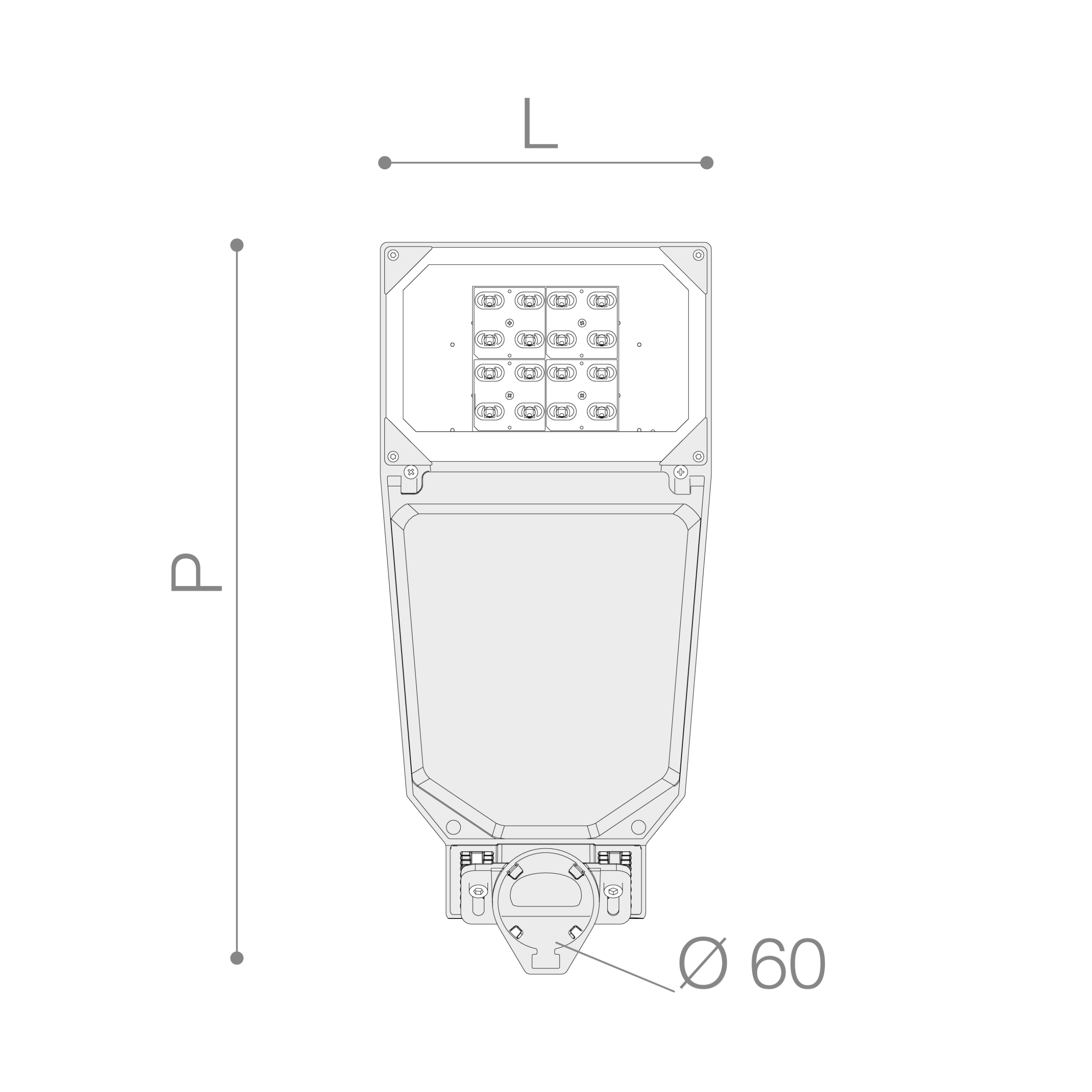 vista superiore armatura stradale led nova t2 dissipatore a alette