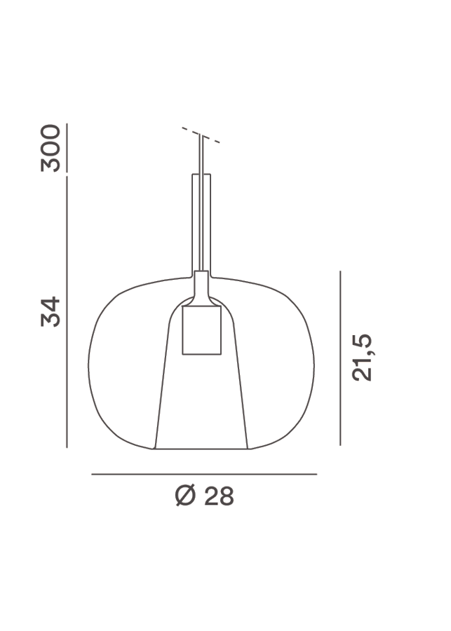 schema tecnico lampada a sospensione diametro 28 cm altezza 21 5 cm cavo 300 cm
