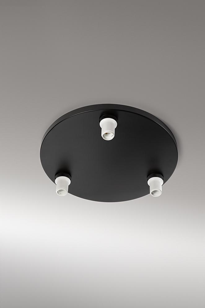 supporto a soffitto tondo nero per plafoniera tre attacchi e27 perenz