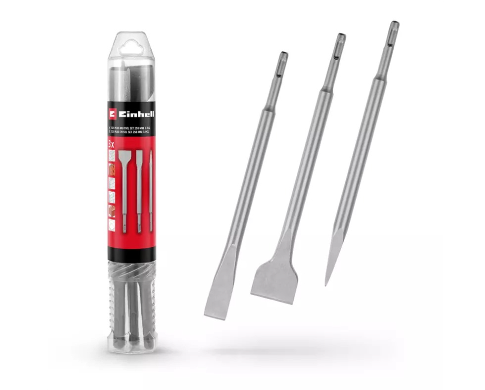 set scalpelli sds plus 3 pezzi 250 mm misure 40 mm 20 mm punta 14 mm codolo 10 mm