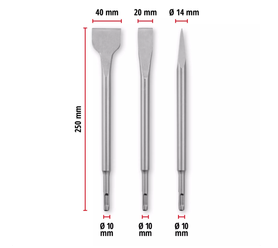 confezione set scalpelli sds plus einhell 3 pezzi tubo 27 cm diametro 43 cm