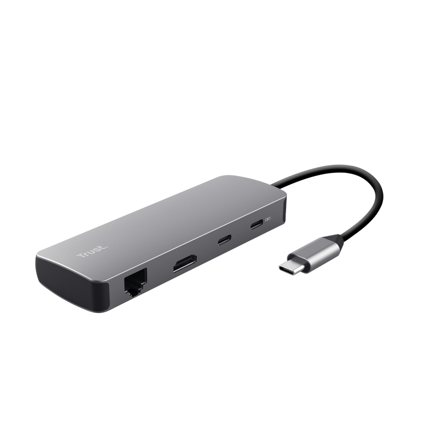 hub usb c 8 in 1 trust dalyx grigio con porte hdmi ethernet e usb
