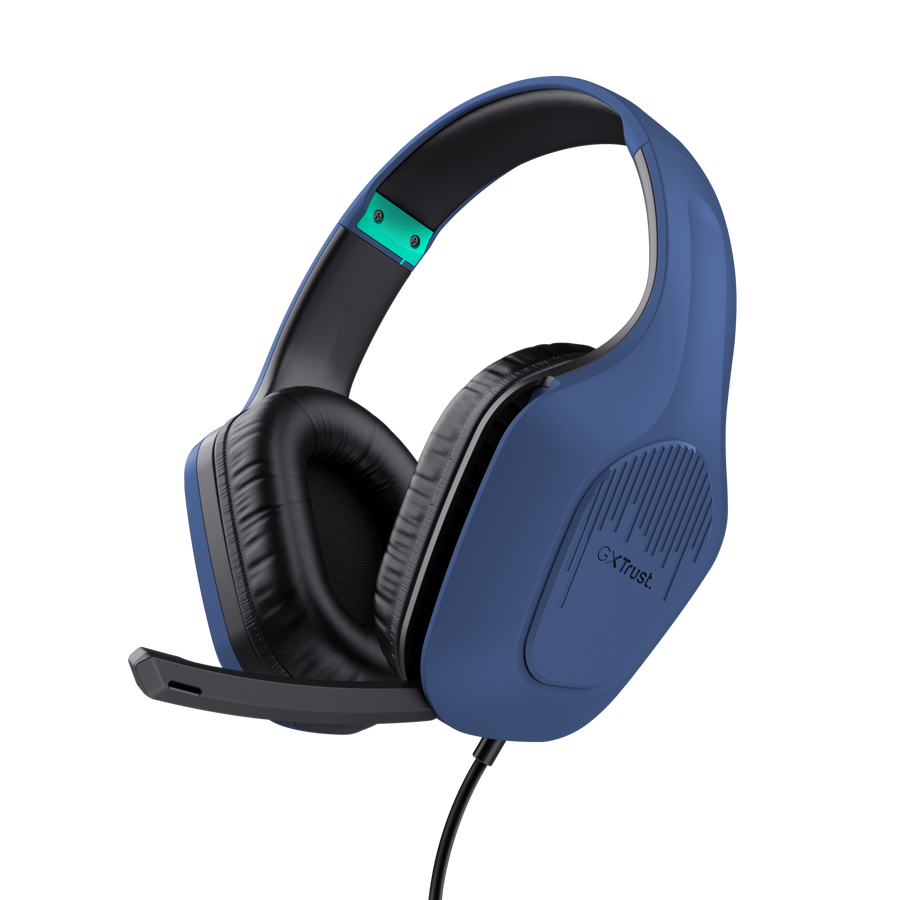 headset over ear trust blu nero con microfono integrato vista tre quarti