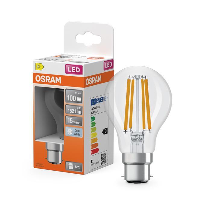 lampadina led a filamento vetro chiaro attacco b22d 11w 4000k ledvance