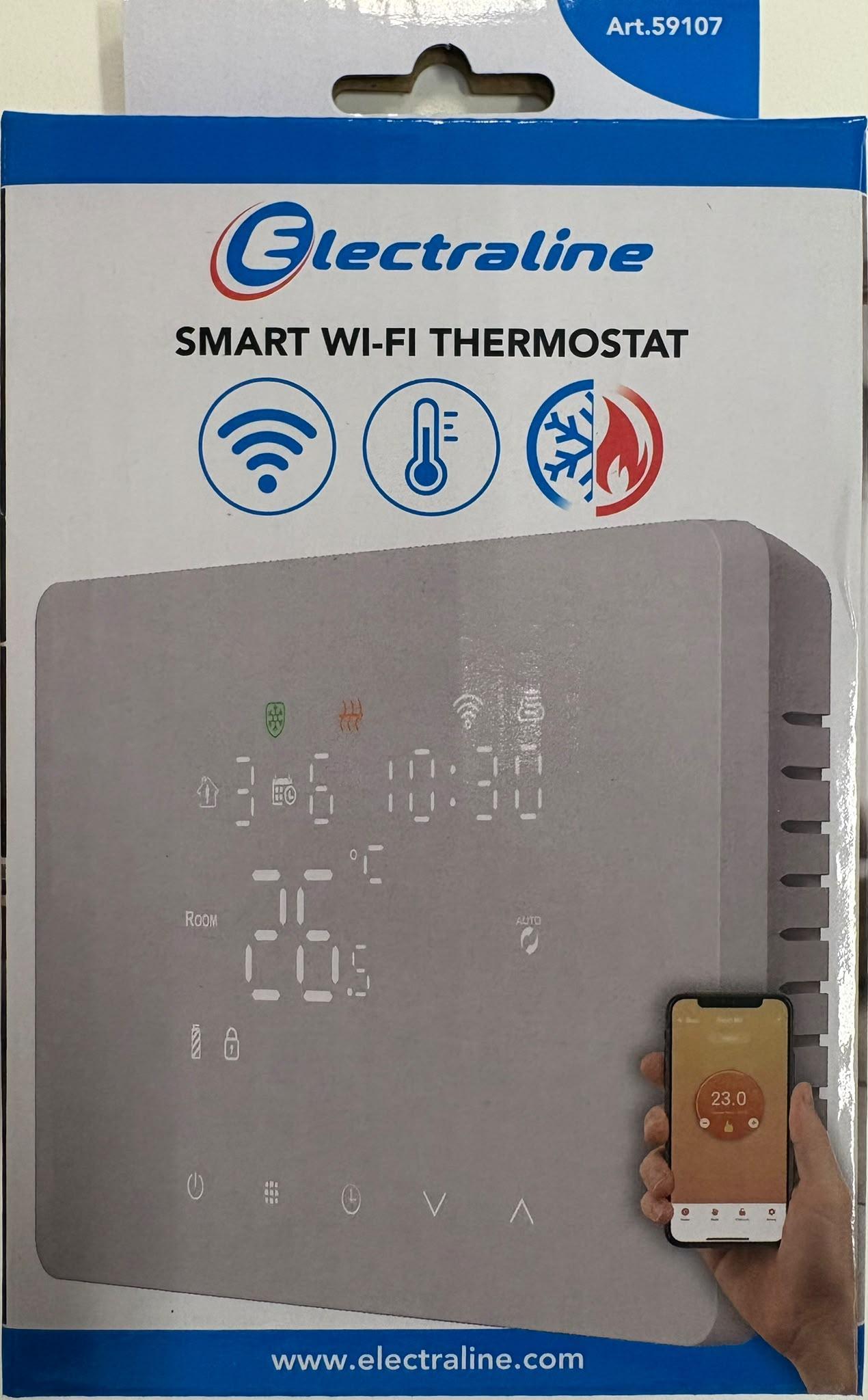 Termostato smart WiFi Electraline confezione e specifiche confezione termostato smart wifi electraline specifiche tecniche