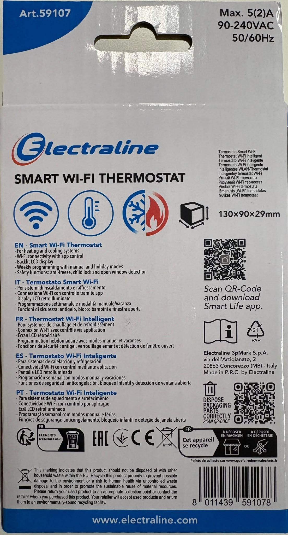 Termostato WiFi Electraline confezione frontale confezione termostato wifi electraline vista frontale