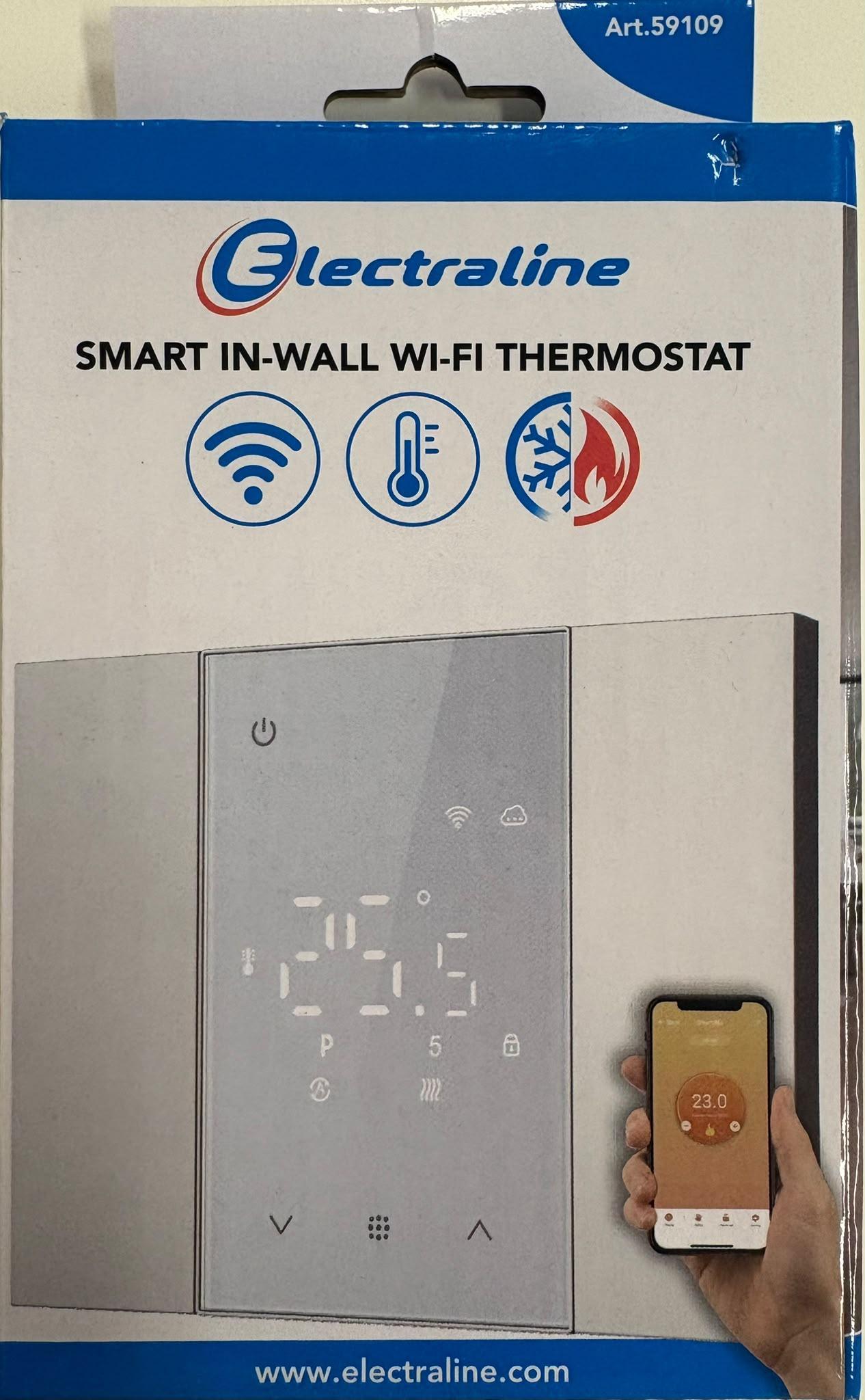 confezione termostato smart wifi da incasso electraline 16a confezione termostato smart wifi da incasso electraline con specifiche 16a 90 240vac e dimensioni 115x86x7mm