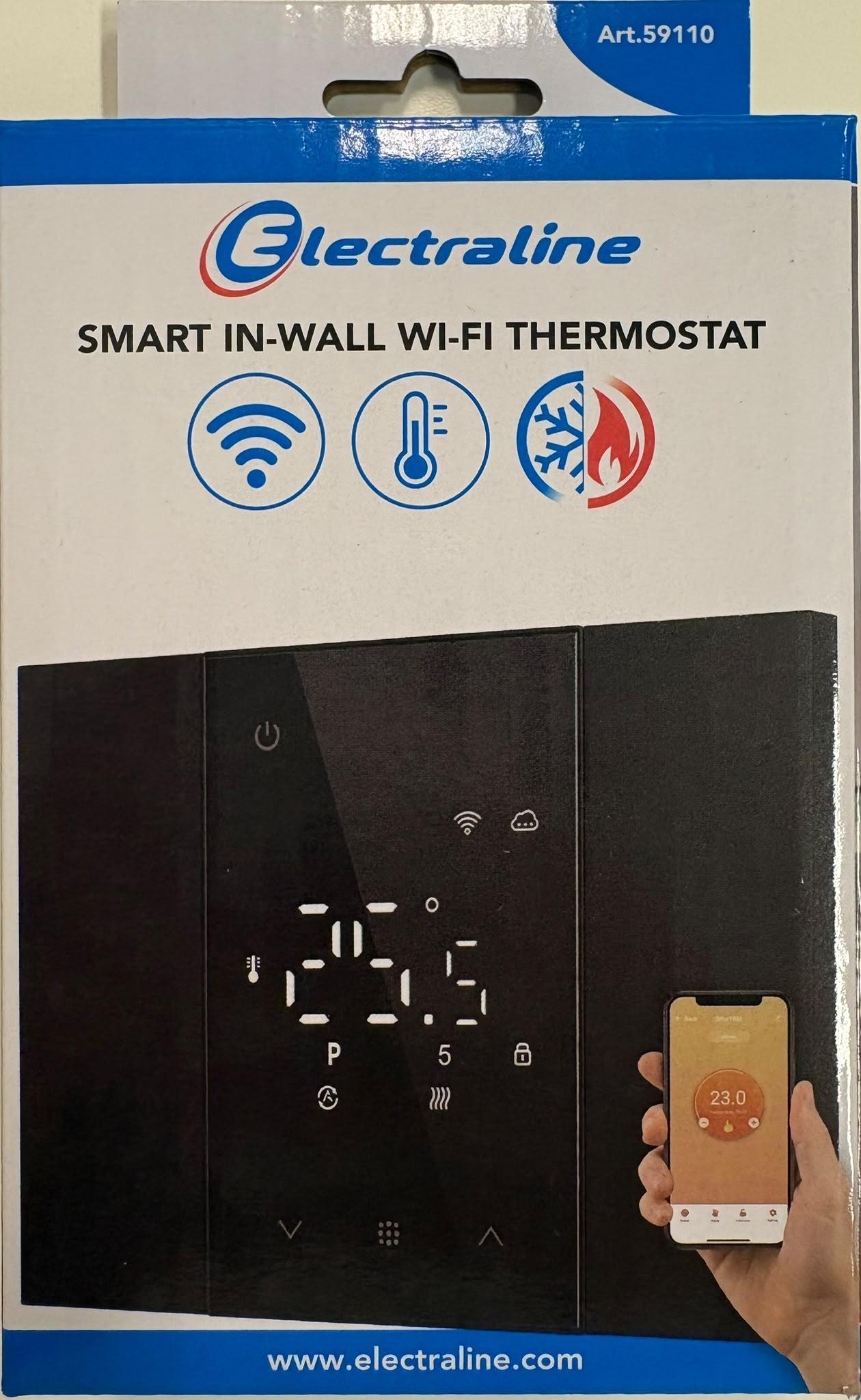 confezione termostato smart wifi da incasso electraline 59110 confezione termostato smart wifi da incasso electraline 59110 con specifiche 16a 90 240vac e dimensioni 115x86x7mm