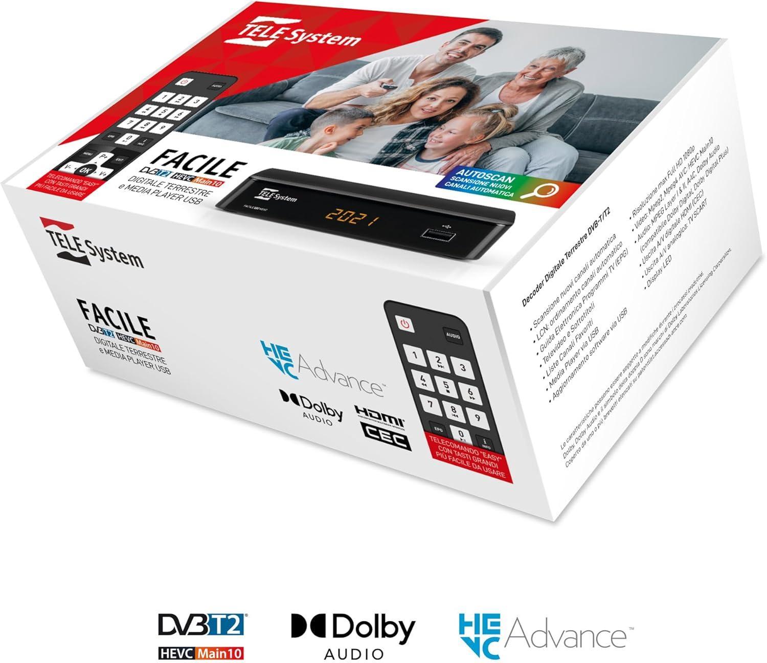 decoder dvb t2 hevc telesystem vista frontale con porta usb decoder dvb t2 hevc telesystem vista frontale con porta usb