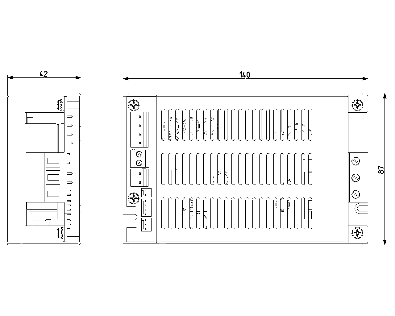 disegno tecnico alimentatore vimar by alarm plus 140x87x42 mm