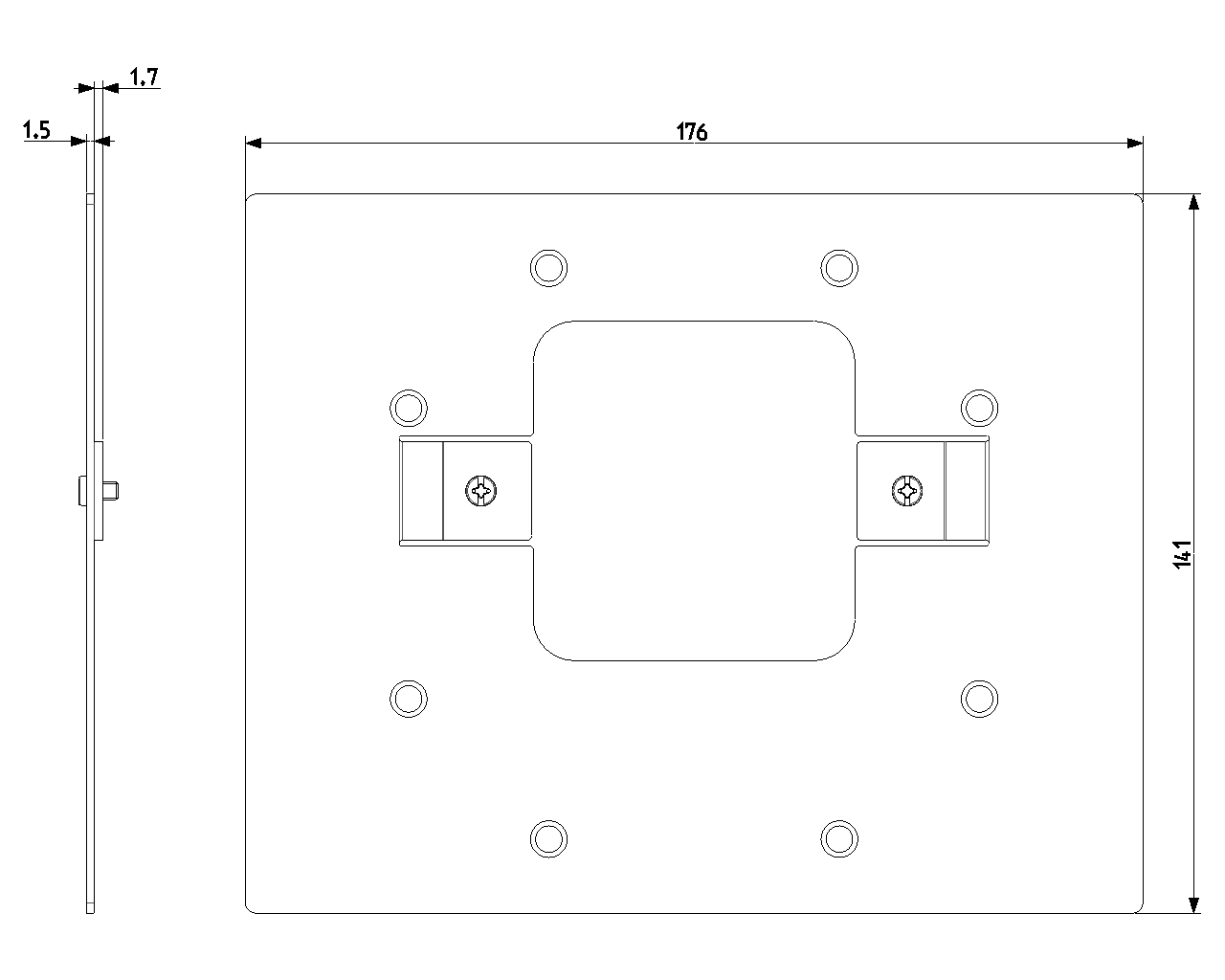 disegno tecnico supporto incasso 8 moduli vimar con quote ingombro