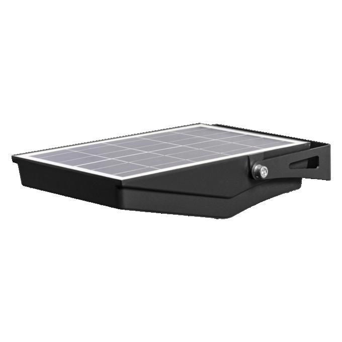 proiettore solare led nero vista posteriore con pannello solare