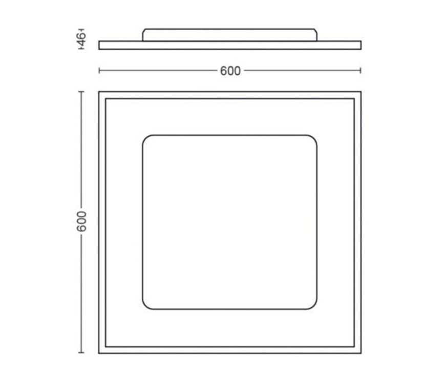 dimensioni pannello led quadrato 60x60 cm spessore 46 mm schema dimensioni pannello led quadrato 60x60 cm spessore 46 mm