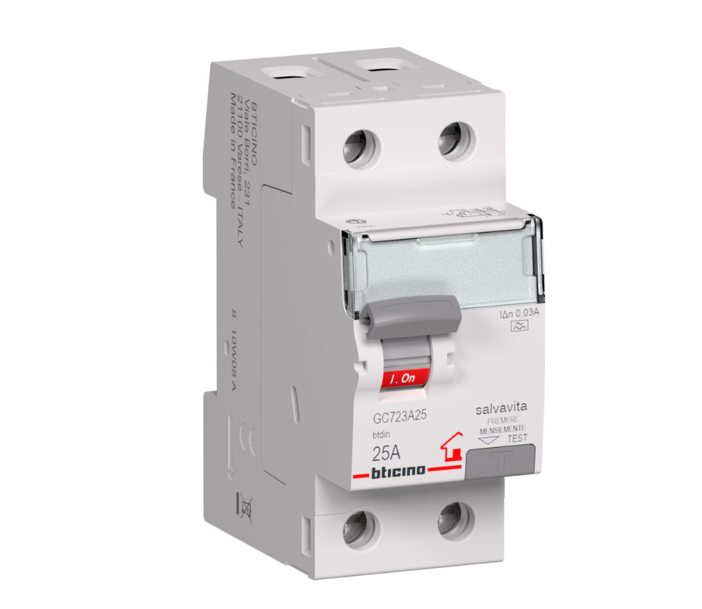 interruttore differenziale puro bticino 2 poli 25a 30ma tipo ac interruttore differenziale puro bticino 2 poli 25a 30ma tipo ac vista frontale