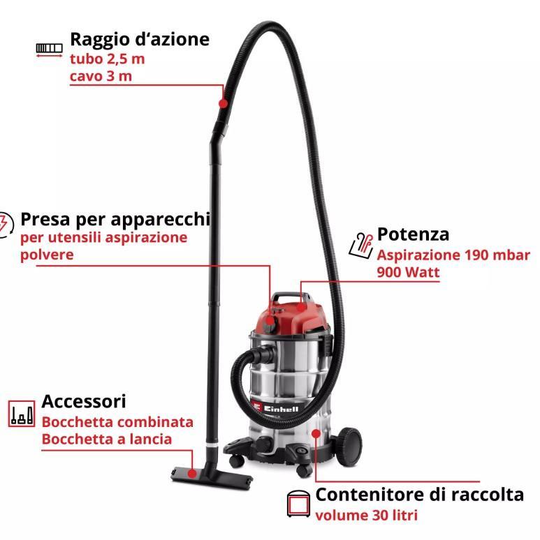 aspiratore solidi e liquidi einhell tc vc 3055 sa 30 litri 900 w aspiratore solidi e liquidi einhell tc vc 3055 sa 30 litri 900 w