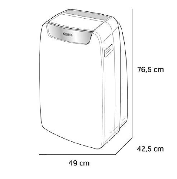 dimensioni climatizzatore portatile 49 76 5 42 5 cm schema ingombri