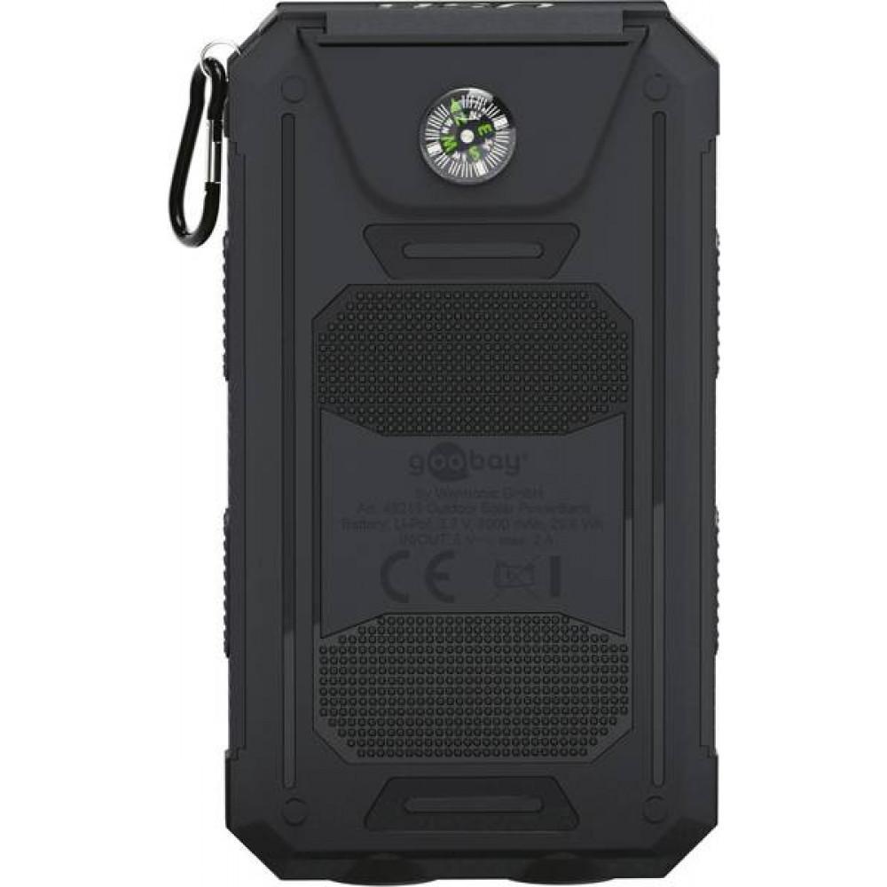powerbank solare outdoor goobay con torcia led doppia e pannello solare frontale