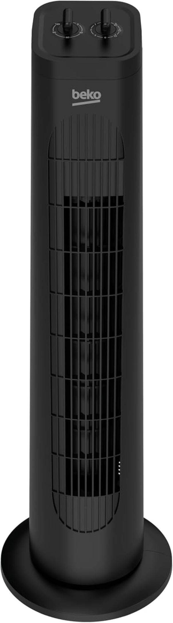 ventilatore a torre beko 35w nero vista frontale ventilatore a torre beko nero vista frontale con griglia