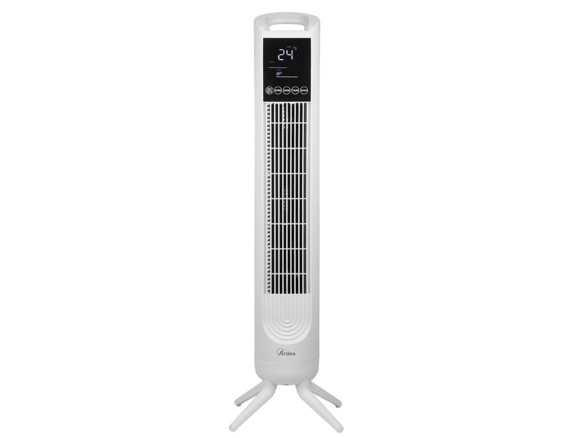 ventilatore a torre ardes vista frontale con oscillazione ventilatore a torre ardes vista frontale con griglia e display led