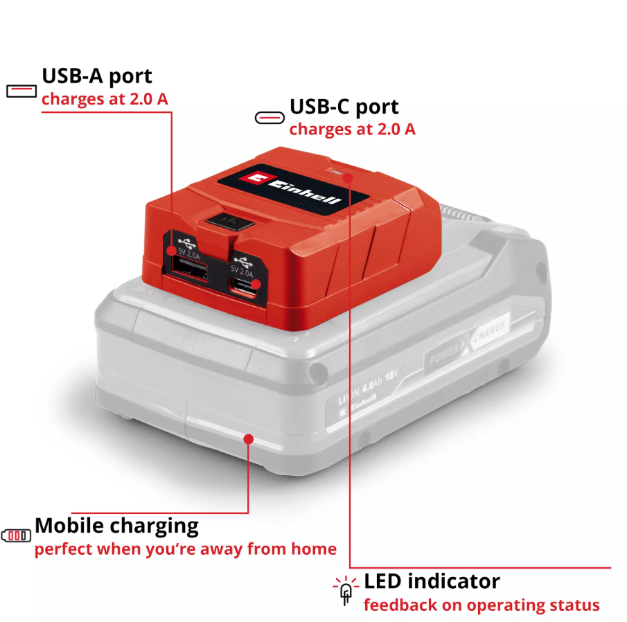 adattatore usb einhell senza batteria e caricatore adattatore usb einhell fornito senza batteria e senza caricatore