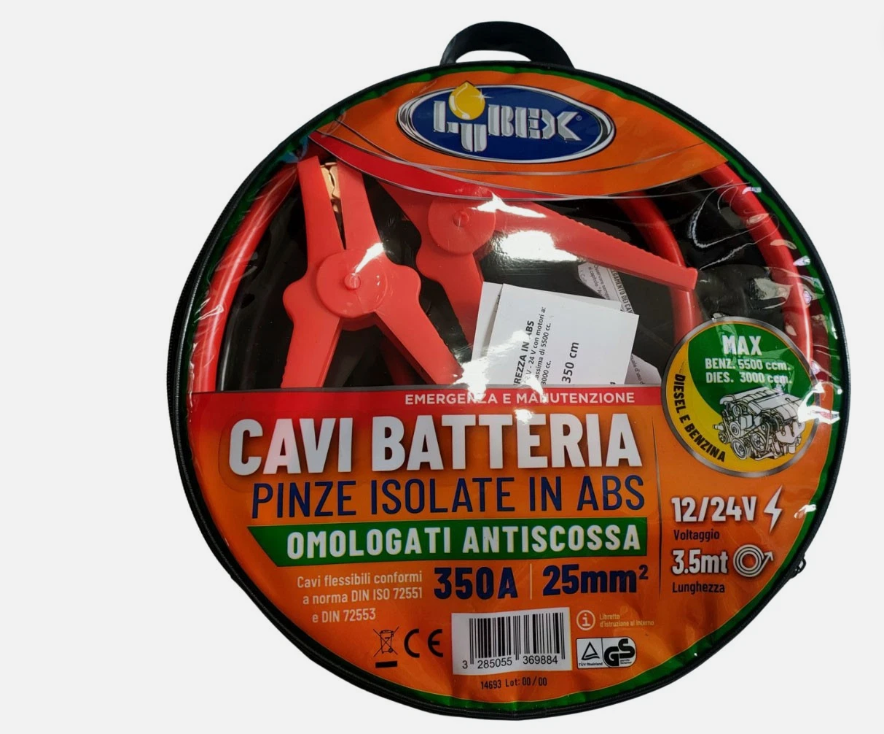 cavi batteria lubex 350a 25 mm2 3 5 m con pinze isolate abs cavi batteria lubex 350a 25 mm2 3 5 m con pinze isolate abs