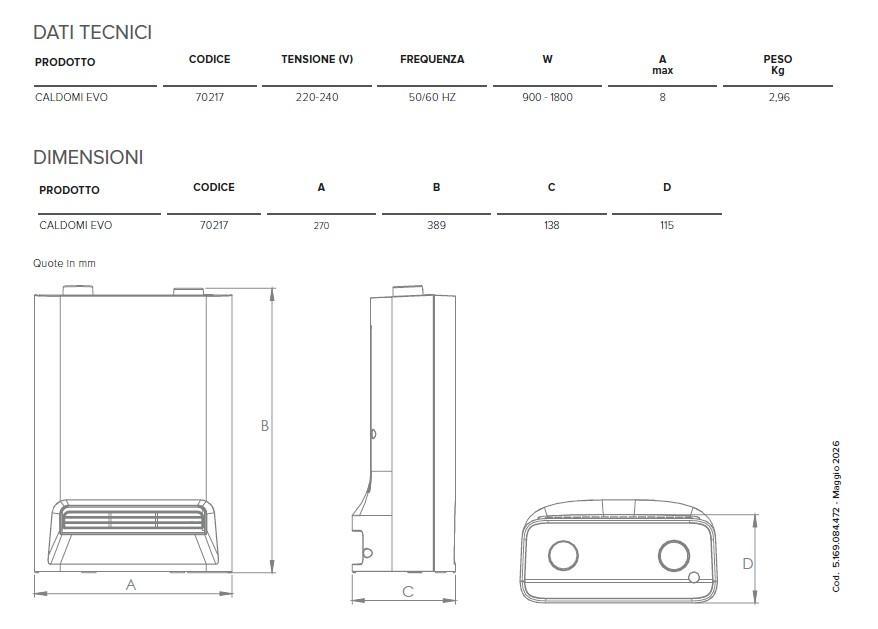 dati tecnici e dimensioni termoventilatore vortice caldomi evo scheda tecnica termoventilatore vortice caldomi evo dati e dimensioni
