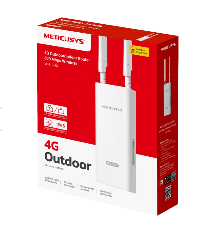Confezione router 4G outdoor LTE Mercusys MB118 4G IP65 confezione router 4g outdoor lte mercusys mb118 4g ip65 wifi 300 mbps