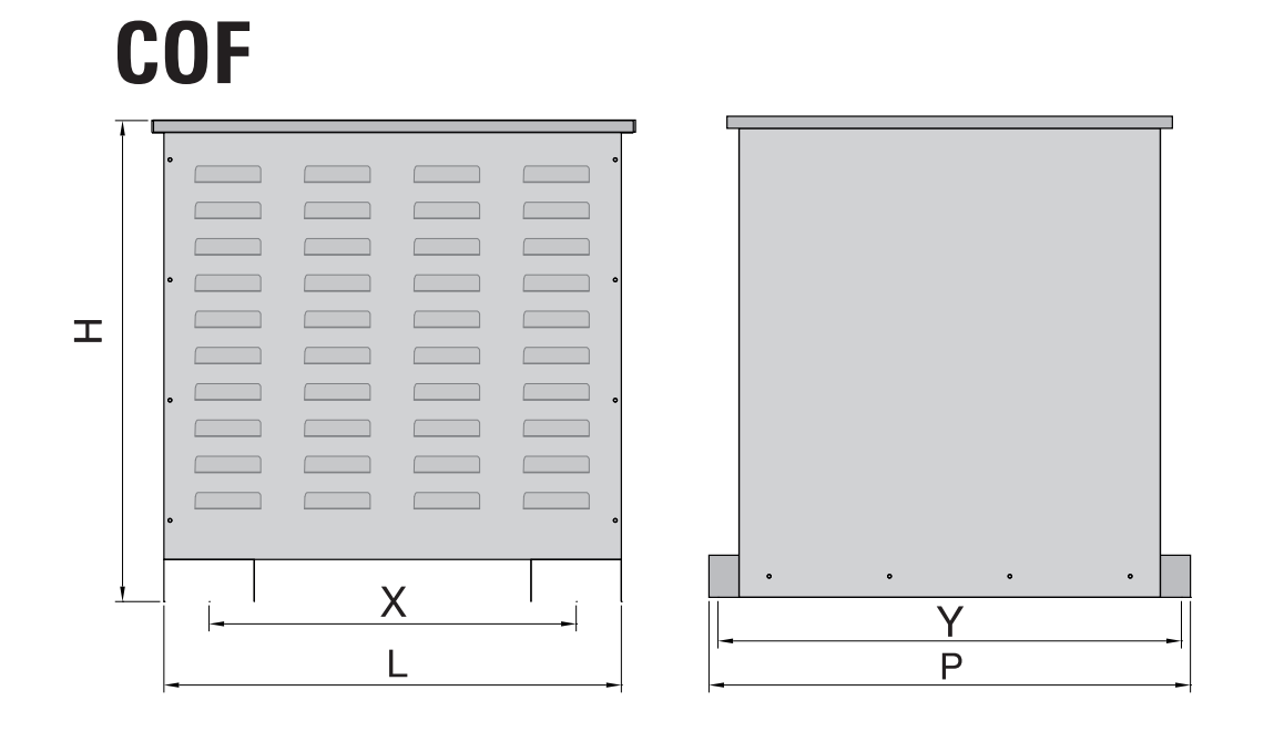 disegno tecnico box trasformatore cof con quote l p h x y disegno tecnico box trasformatore cof con quote l p h x y