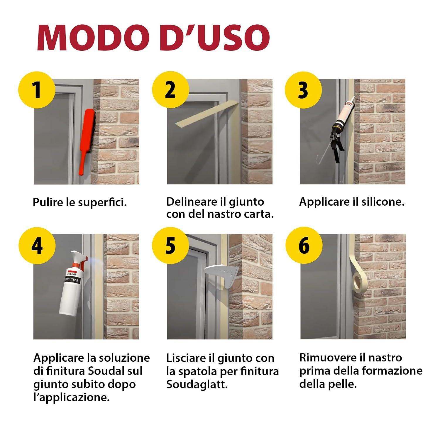 istruzioni applicazione silicone neutro pulizia mascheratura estrusione lisciatura e rimozione nastro