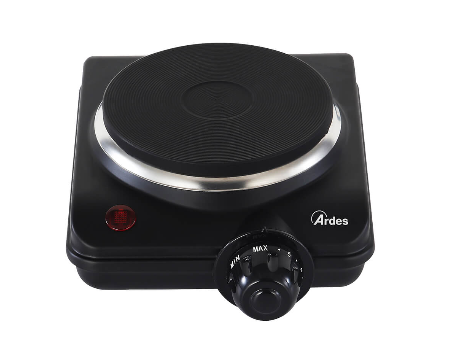 fornello elettrico Ardes piastra ghisa 10 cm con termostato fornello elettrico Ardes con piastra in ghisa diametro 10 cm vista frontale