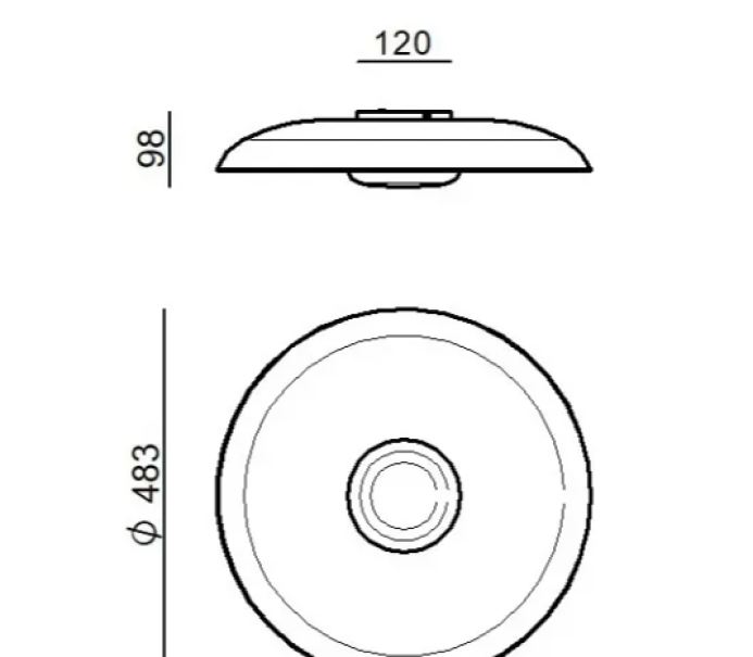 schema dimensionale plafoniera led u00f8 483 mm h 98 mm disegno tecnico plafoniera led diametro 483 mm altezza 98 mm
