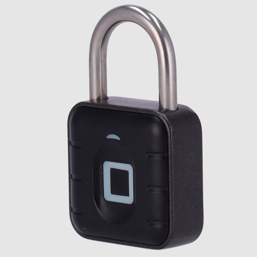 lucchetto intelligente ip67 con apertura impronta e app tuya lucchetto intelligente ip67 vista frontale con pulsante sensore impronta