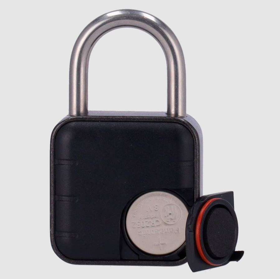 lucchetto smart con alimentazione a batterie cr2032 lucchetto smart vista posteriore con sportello batterie integrato