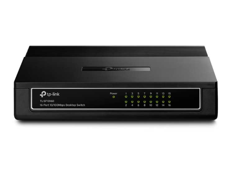 switch desktop tp link 16 porte 10 100 mbps vista prospettica