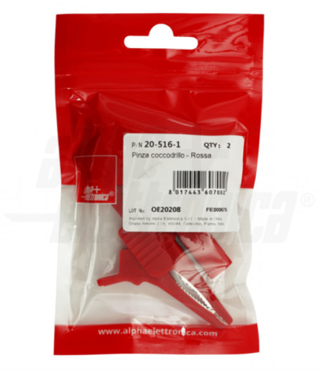 confezione pinza di test rossa alpha elettronica 2 pezzi confezione pinza di test rossa con due pezzi alpha elettronica