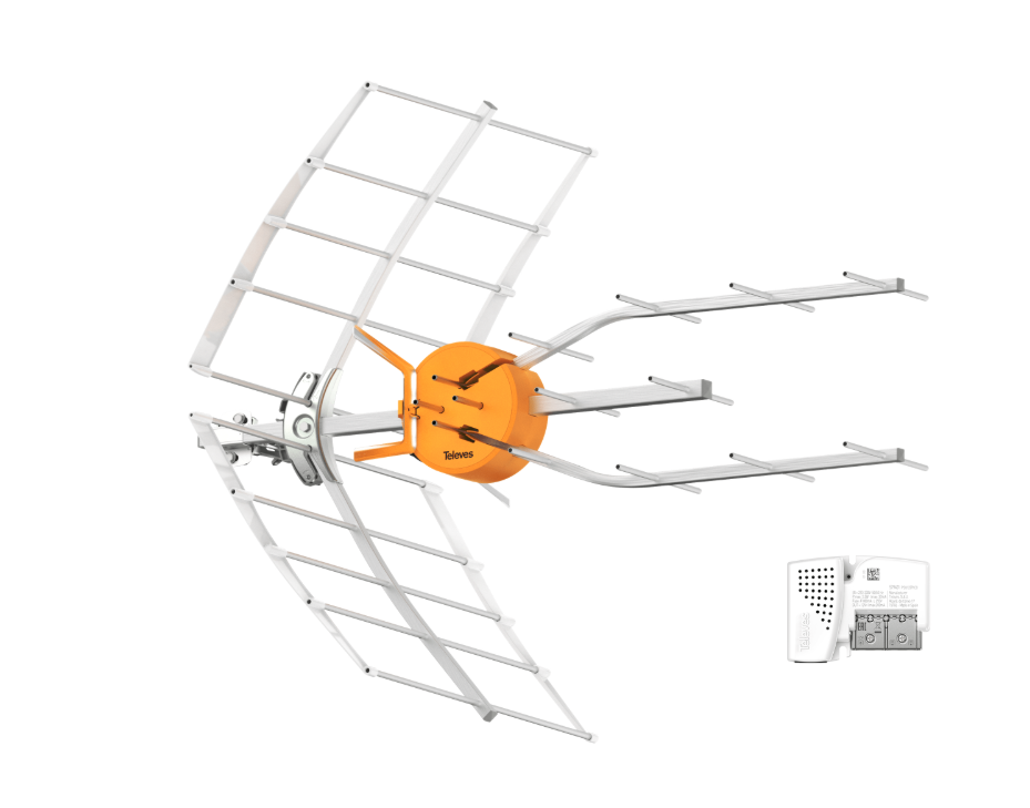 antenna uhf televu00e9s a6 con modulo boss predisposta per alimentazione su cavo coassiale