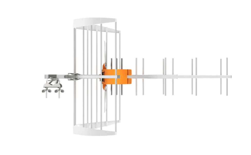 vista laterale antenna dtt uhf televu00e9s a6 con riflettori e direttori
