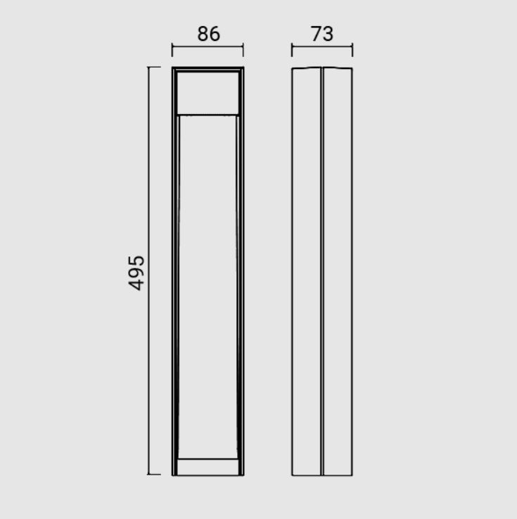 disegno tecnico paletto led esterno dimensioni 86 73 495 mm