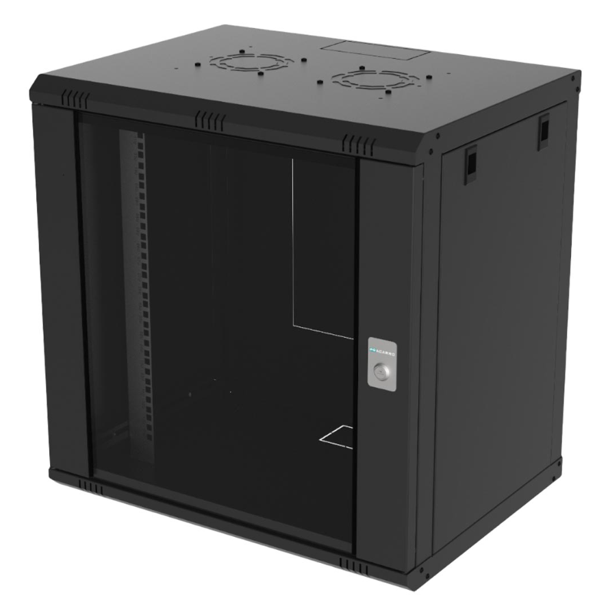 armadio rack a parete 12u nero con porta in vetro oscurato