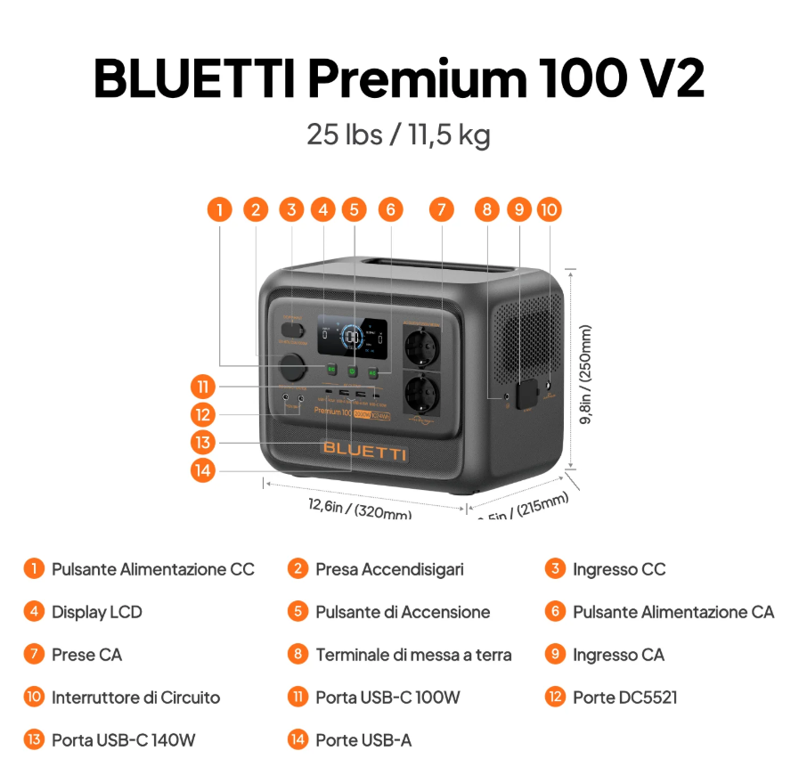 contenuto confezione bluetti premium 100 v2 stazione elettrica portatile con accessori