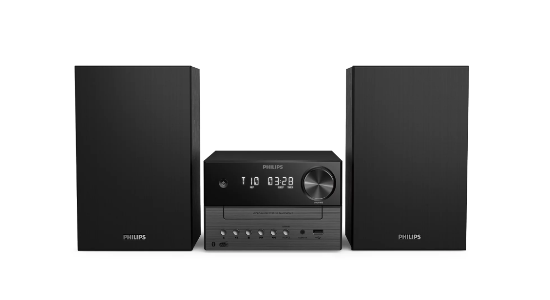 micro sistema musicale Philips vista frontale con diffusori micro sistema musicale Philips vista frontale con diffusori
